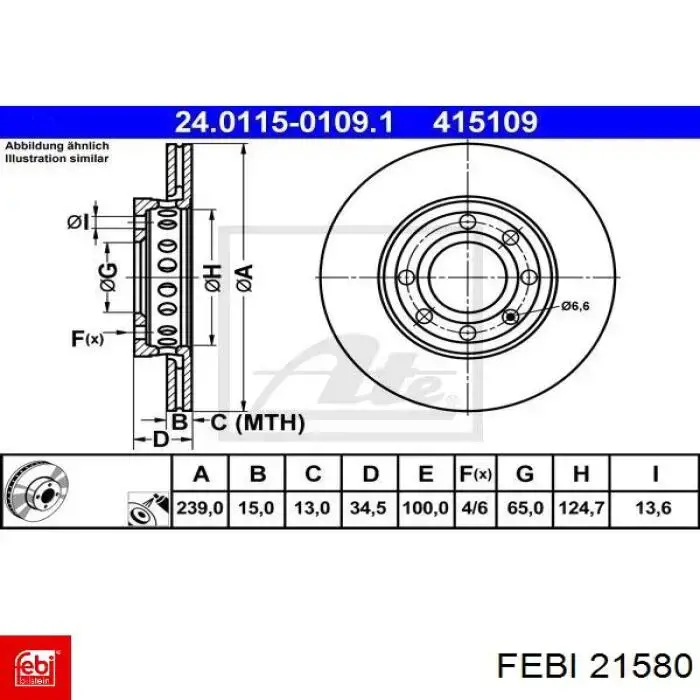 21580 Febi freno de disco delantero