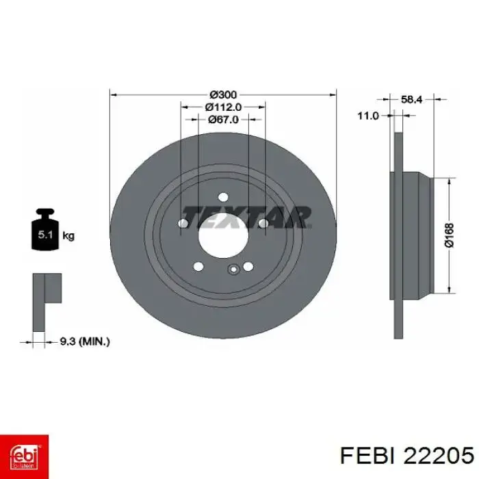 Disco de freno trasero Febi 22205 precio, desde 46,46 EUR
