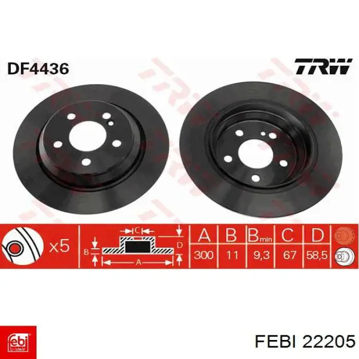 Comprar 22205 Febi Disco de freno trasero