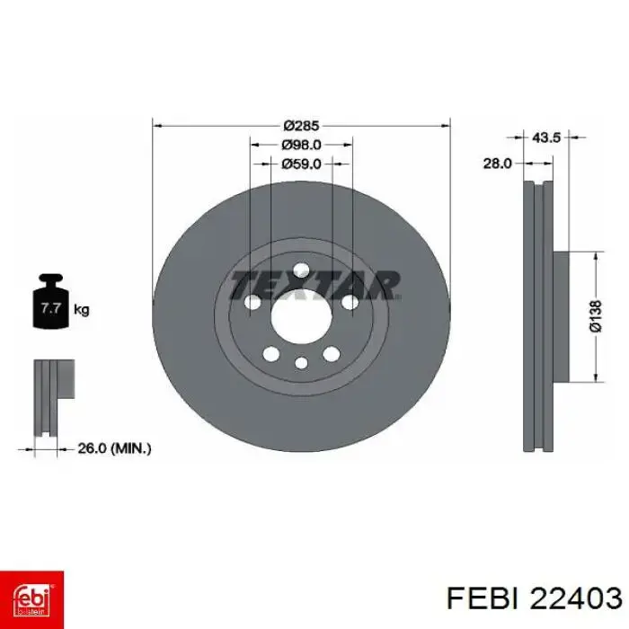 Disco de freno 22403 Febi