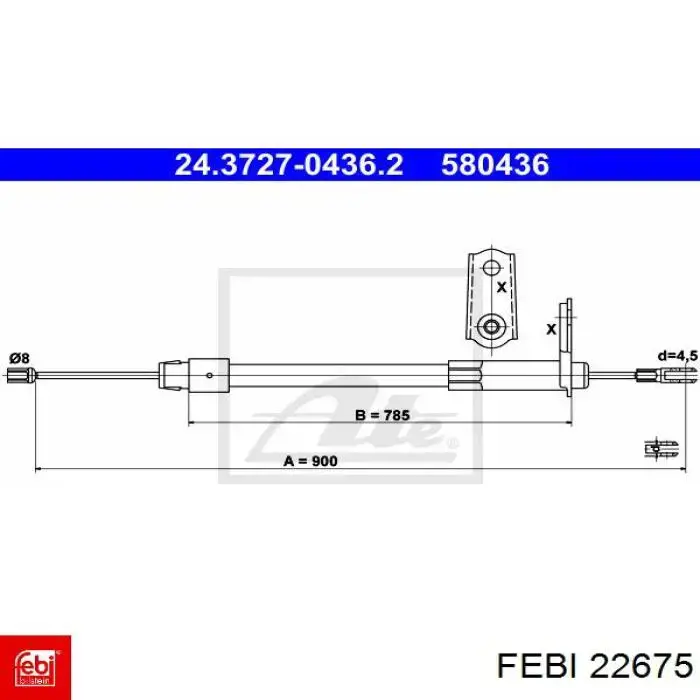 22675 Febi cable de freno de mano trasero derecho