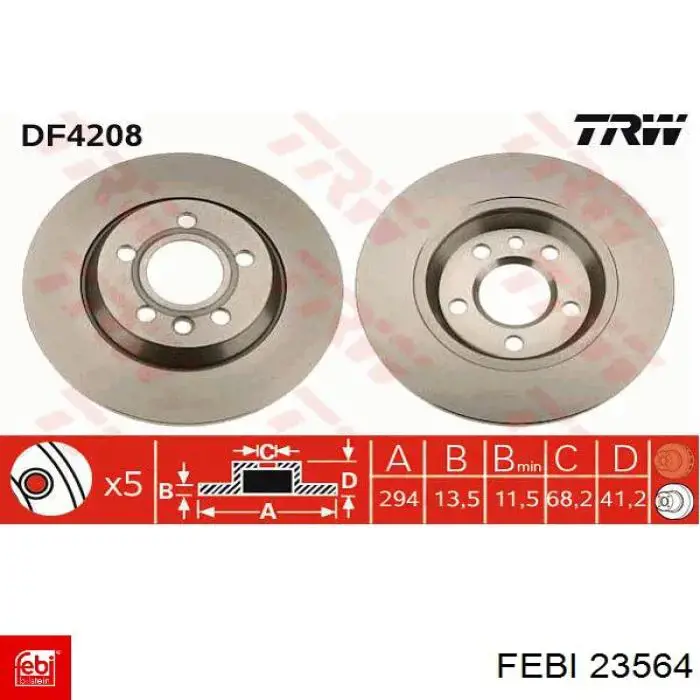 Comprar 23564 Febi Disco de freno trasero