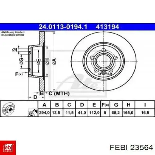 Disco de freno trasero 23564 Febi