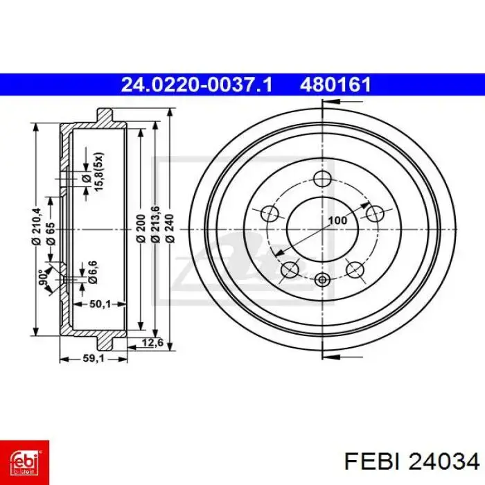Tambor de freno trasero 24034 Febi