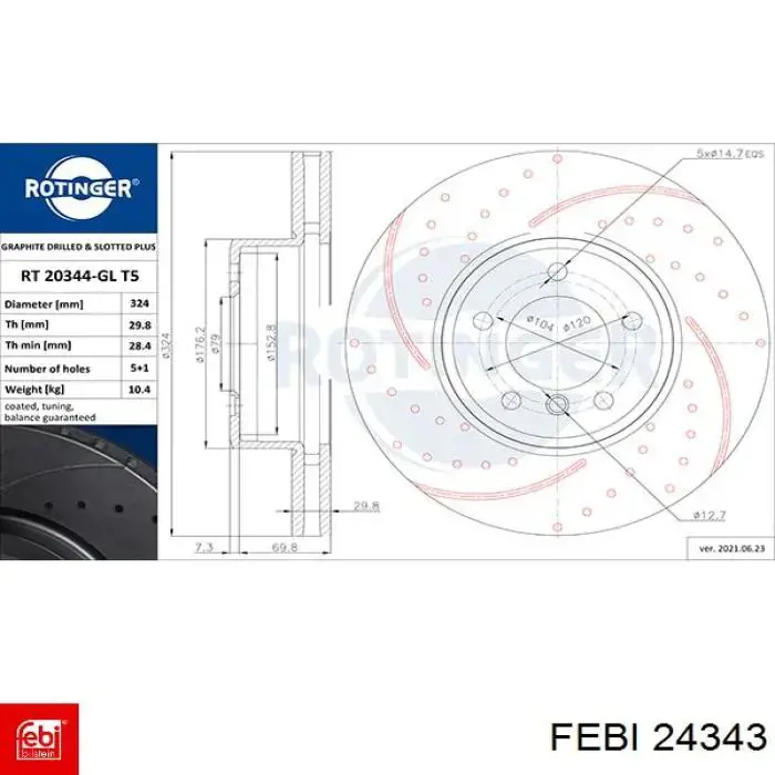 Comprar 24343 Febi Freno de disco delantero