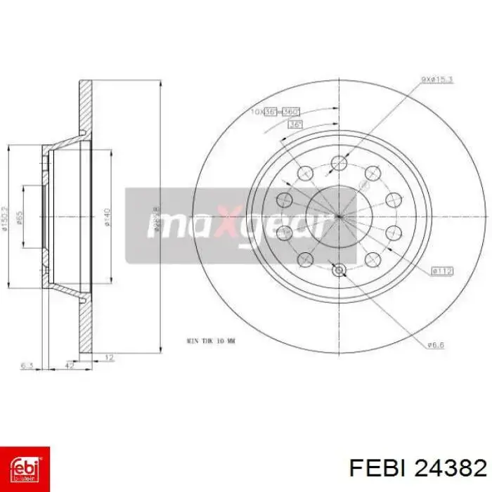 Disco de freno trasero 24382 Febi