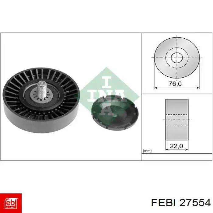 27554 Febi polea inversión / guía, correa poli v