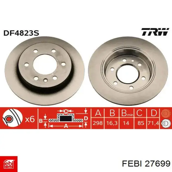 Disco de freno trasero 27699 Febi
