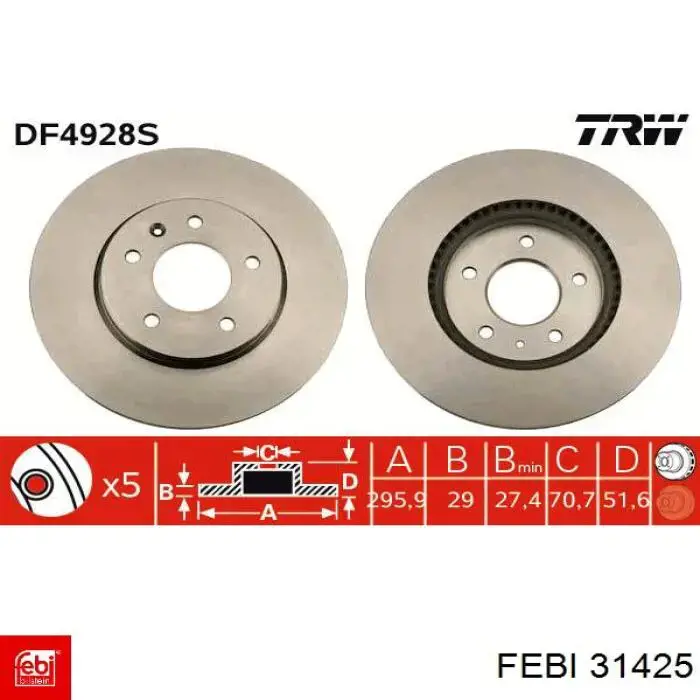 Comprar 31425 Febi Freno de disco delantero