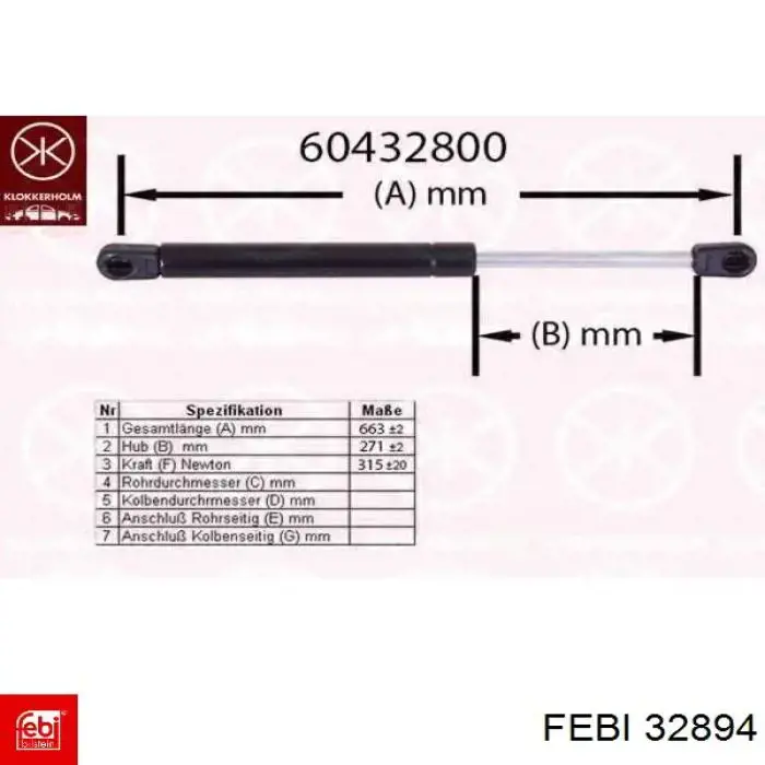 32894 Febi muelle neumático, capó de motor