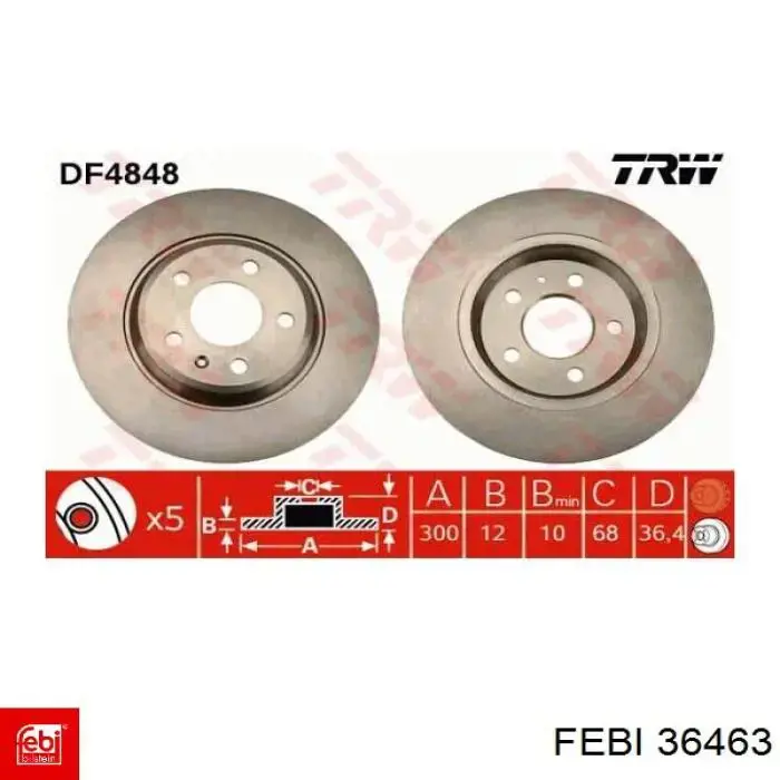 Disco de freno trasero 36463 Febi