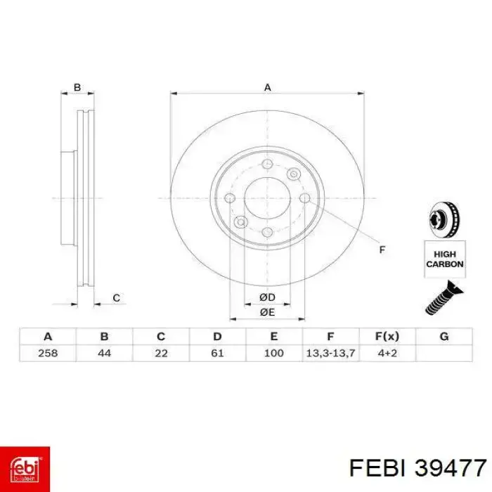 Disco de freno 39477 Febi