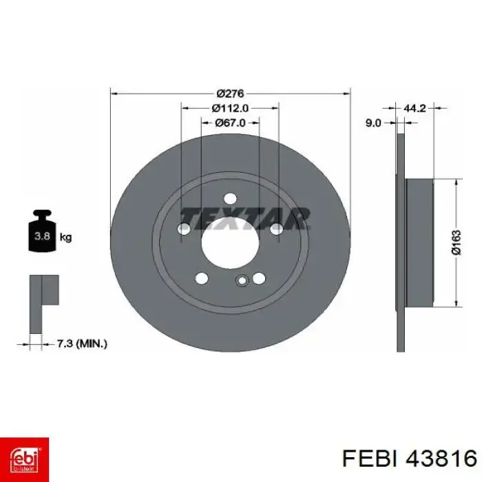 Disco de freno trasero 43816 Febi