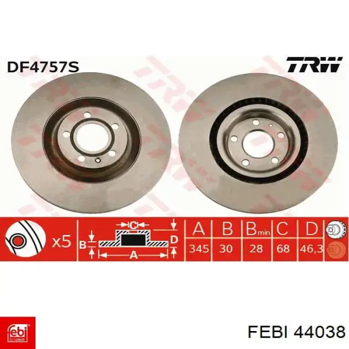 Disco de freno 44038 Febi
