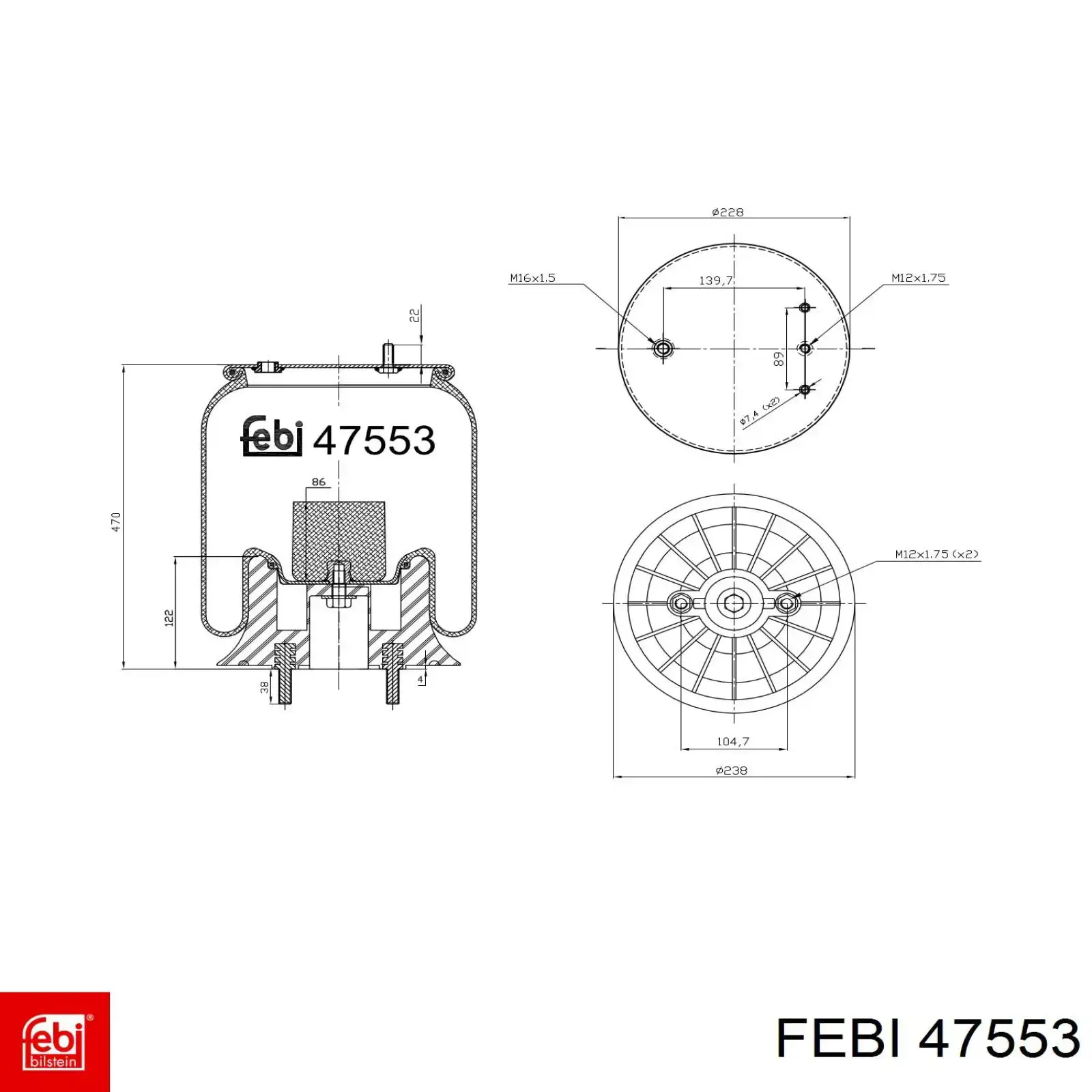 47553 Febi muelle neumático, suspensión, eje trasero