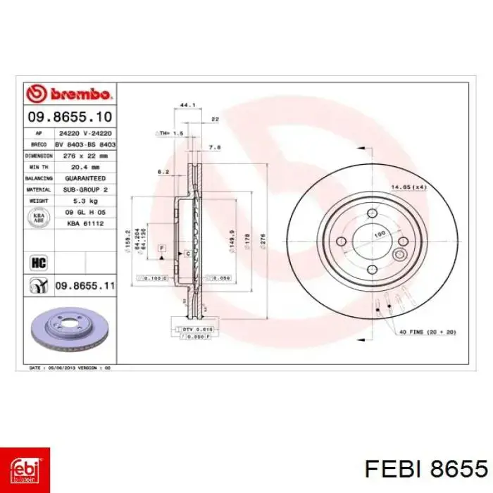 8655 Febi rodillo, correa trapecial poli v