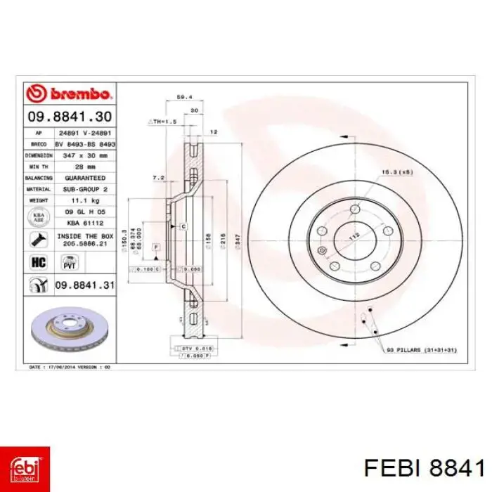 Comprar 8841 Febi Cojinete de rueda delantero