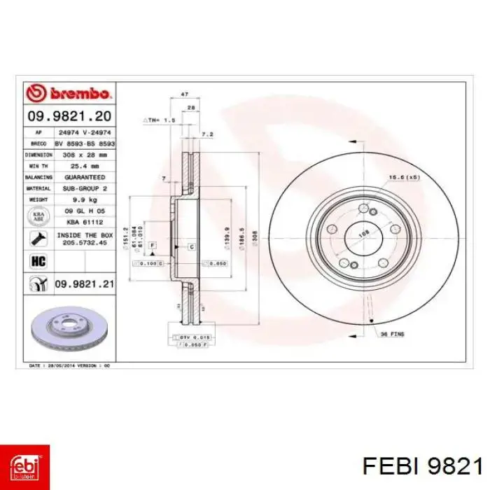 9821 Febi cojinete de rueda trasero interior