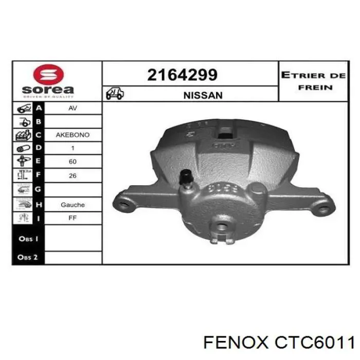 CTC6011 Fenox pinza de freno delantera izquierda