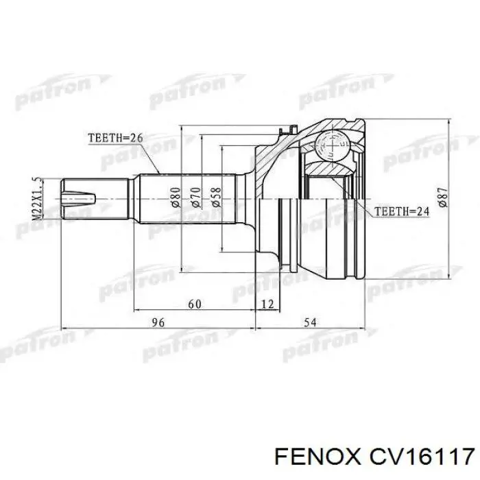 CV16117 Fenox junta homocinética exterior delantera