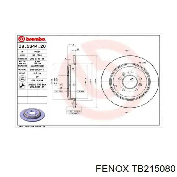 TB215080 Fenox disco de freno trasero