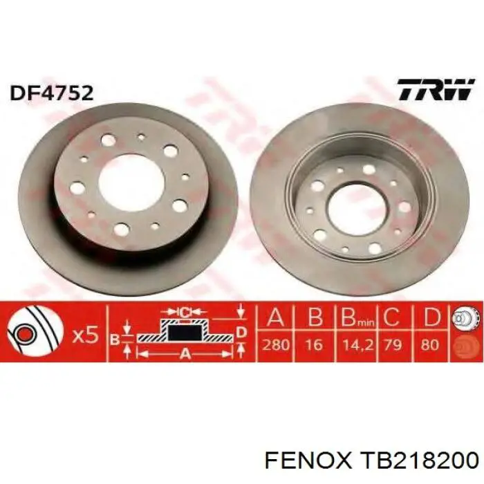 TB218200 Fenox disco de freno trasero