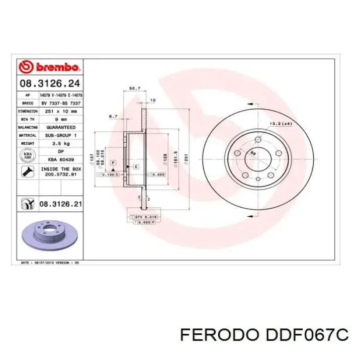 DDF067C Ferodo disco de freno trasero