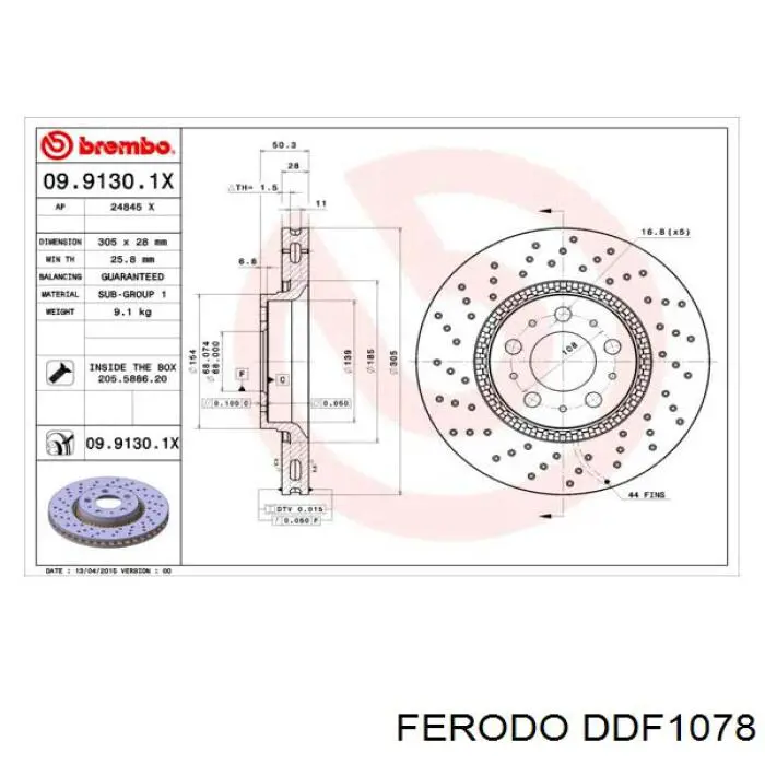DDF1078 Ferodo disco de freno delantero