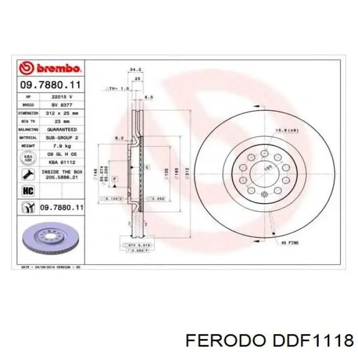 DDF1118 Ferodo disco de freno delantero