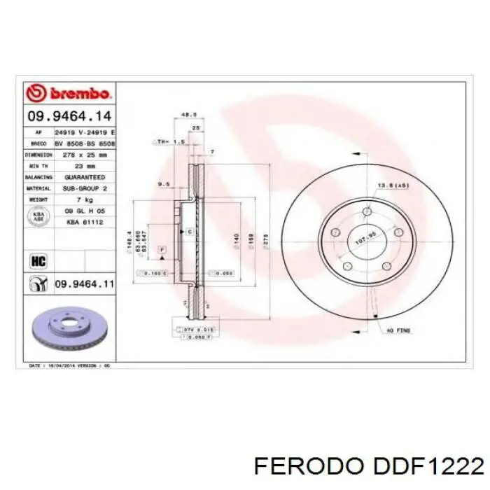 Frenos delanteros Ferodo DDF1222 precio, desde 52,79 EUR