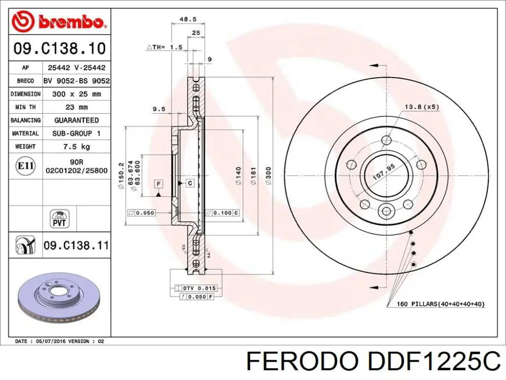 Freno de disco delantero Volvo V40 525, 526