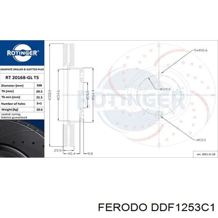 Disco de freno delantero Ferodo DDF1253C1