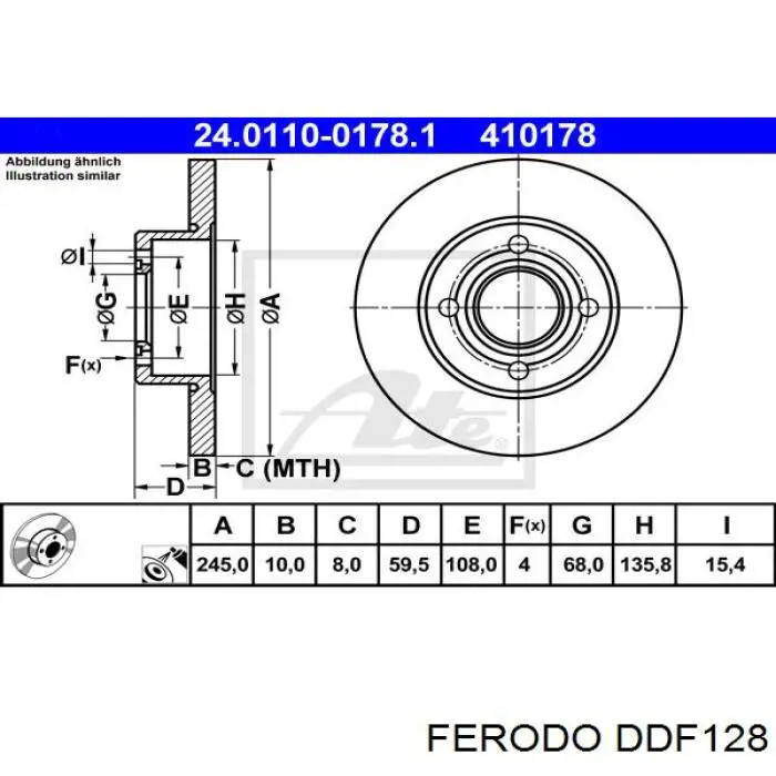DDF128 Ferodo disco de freno trasero