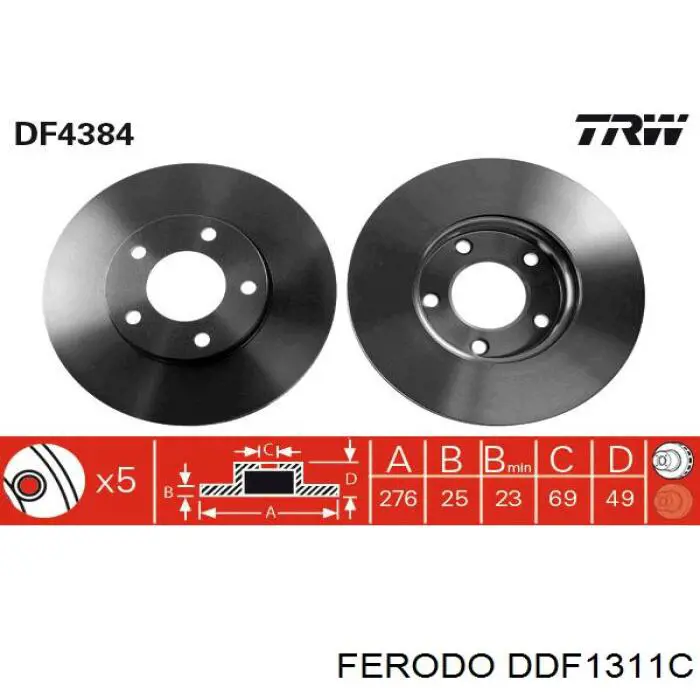 Disco de freno DDF1311C Ferodo