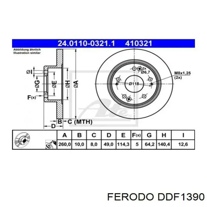 Disco de freno trasero DDF1390 Ferodo