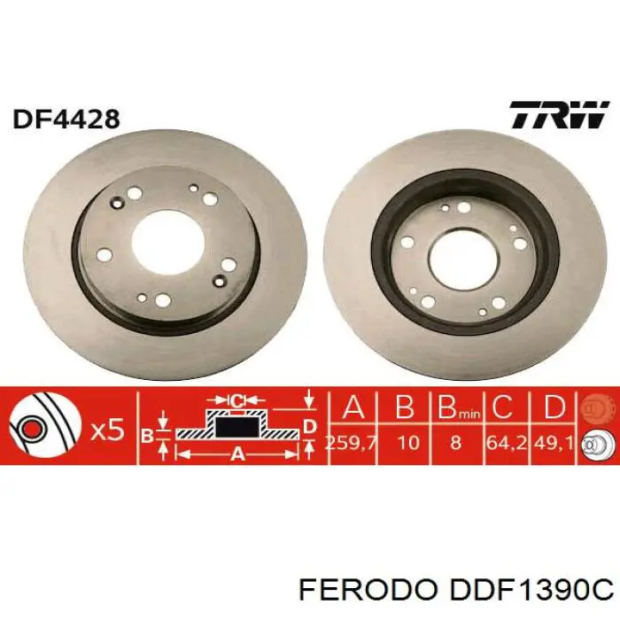 DDF1390C Ferodo disco de freno trasero