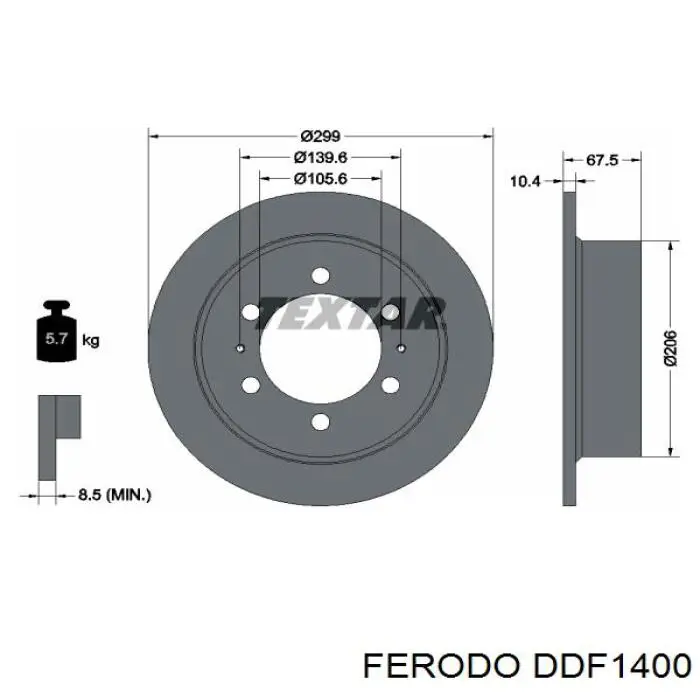 DDF1400 Ferodo disco de freno trasero