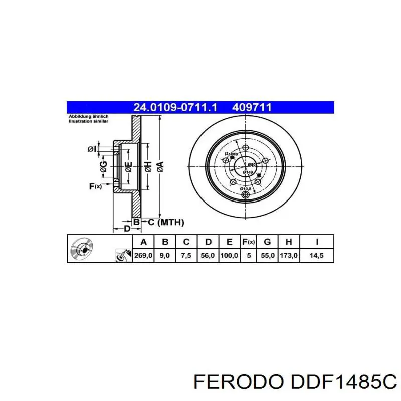 DDF1485C Ferodo disco de freno trasero