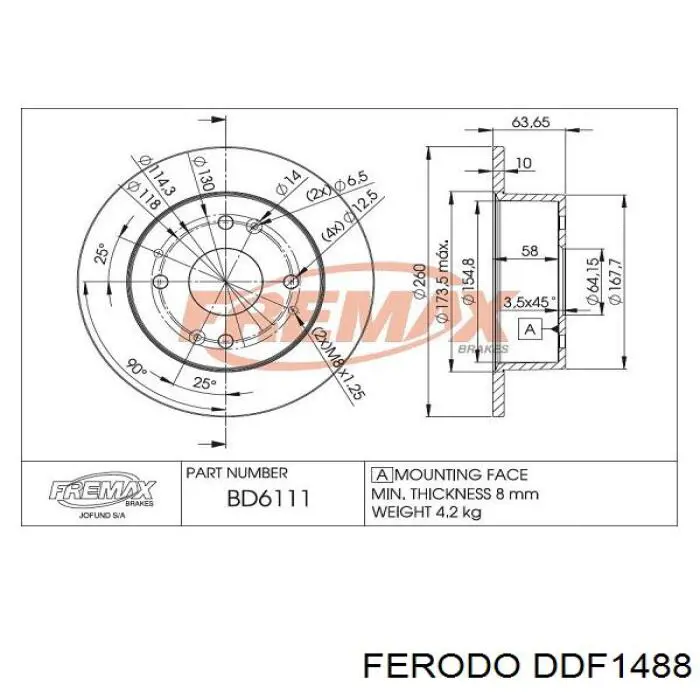 DDF1488 Ferodo disco de freno trasero