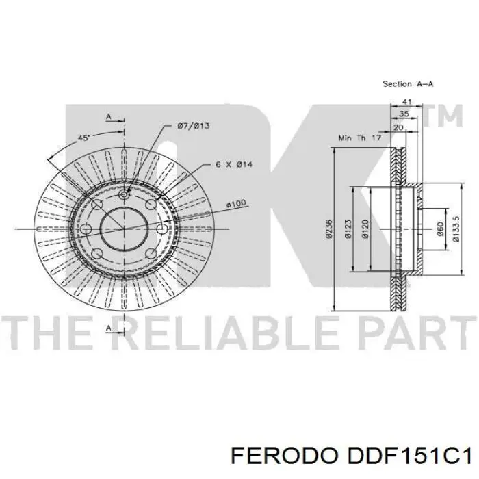 Freno de disco delantero Opel Astra 51, 52, F35, M35