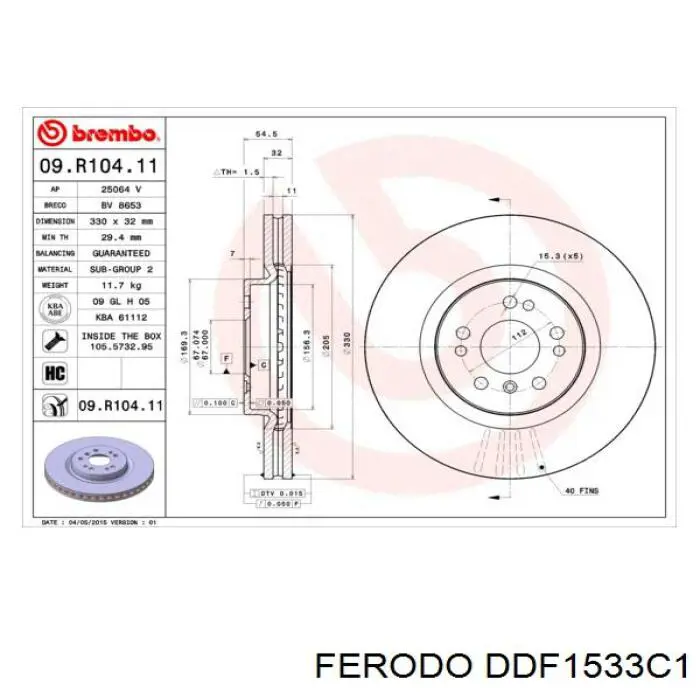 DDF1533C1 Ferodo disco de freno delantero