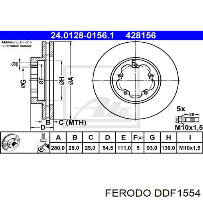 DDF1554 Ferodo disco de freno delantero