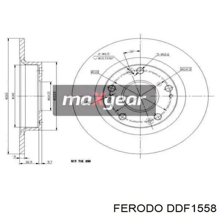 Disco de freno trasero DDF1558 Ferodo