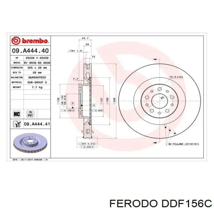 Freno de disco delantero Alfa Romeo 147 937