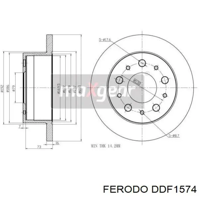 Disco de freno trasero DDF1574 Ferodo