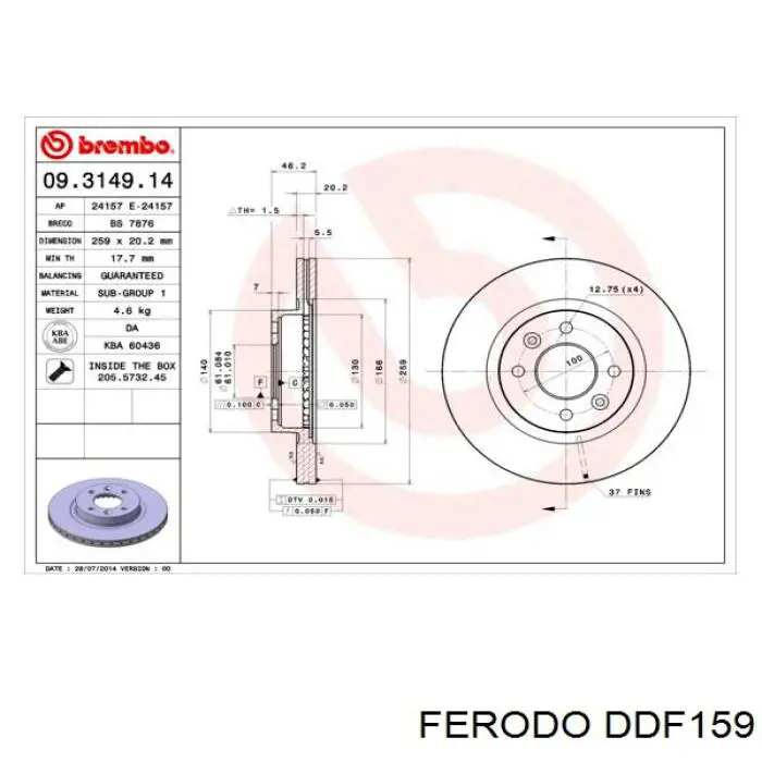 DDF159 Ferodo disco de freno delantero