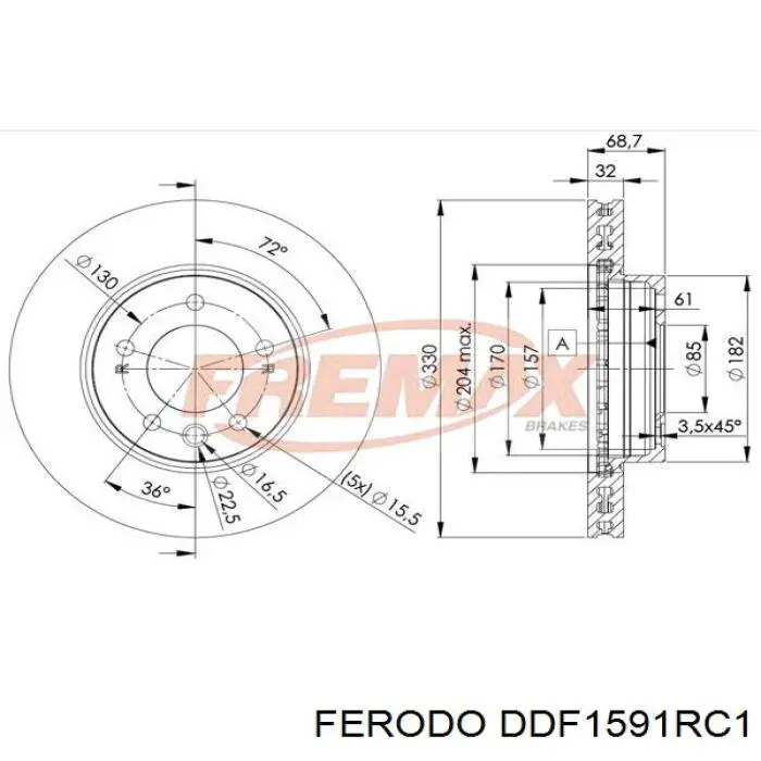 Disco de freno DDF1591RC1 Ferodo