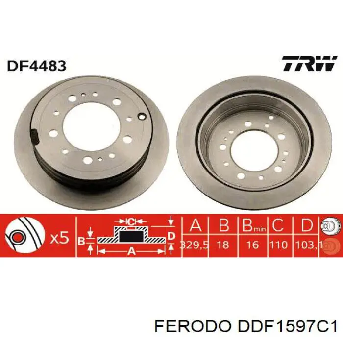 DDF1597C-1 Ferodo disco de freno trasero