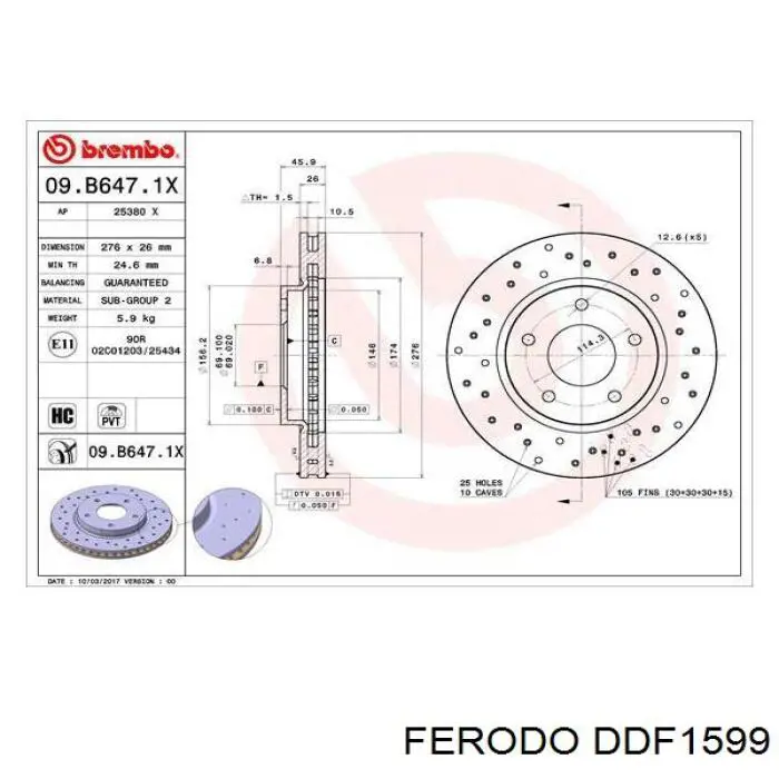 Disco de freno DDF1599 Ferodo