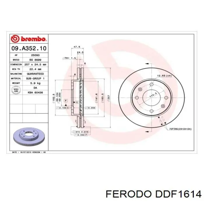 DDF1614 Ferodo disco de freno delantero